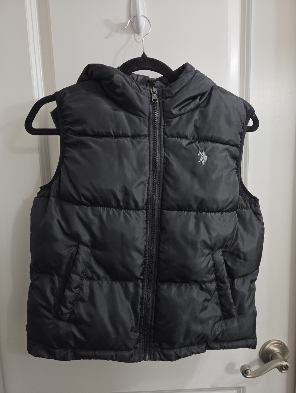 US Polo Assn. Hooded  Boys Black Puffer Vest M  Down Full Zip